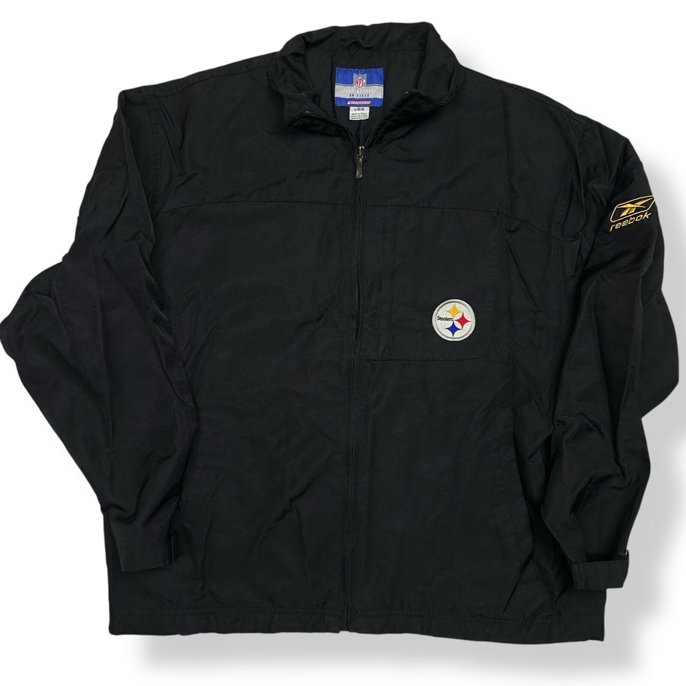 Pittsburgh Steelers Reebok NFL On Field Jacket 100% Nylon Shell Men's L Full Zip
